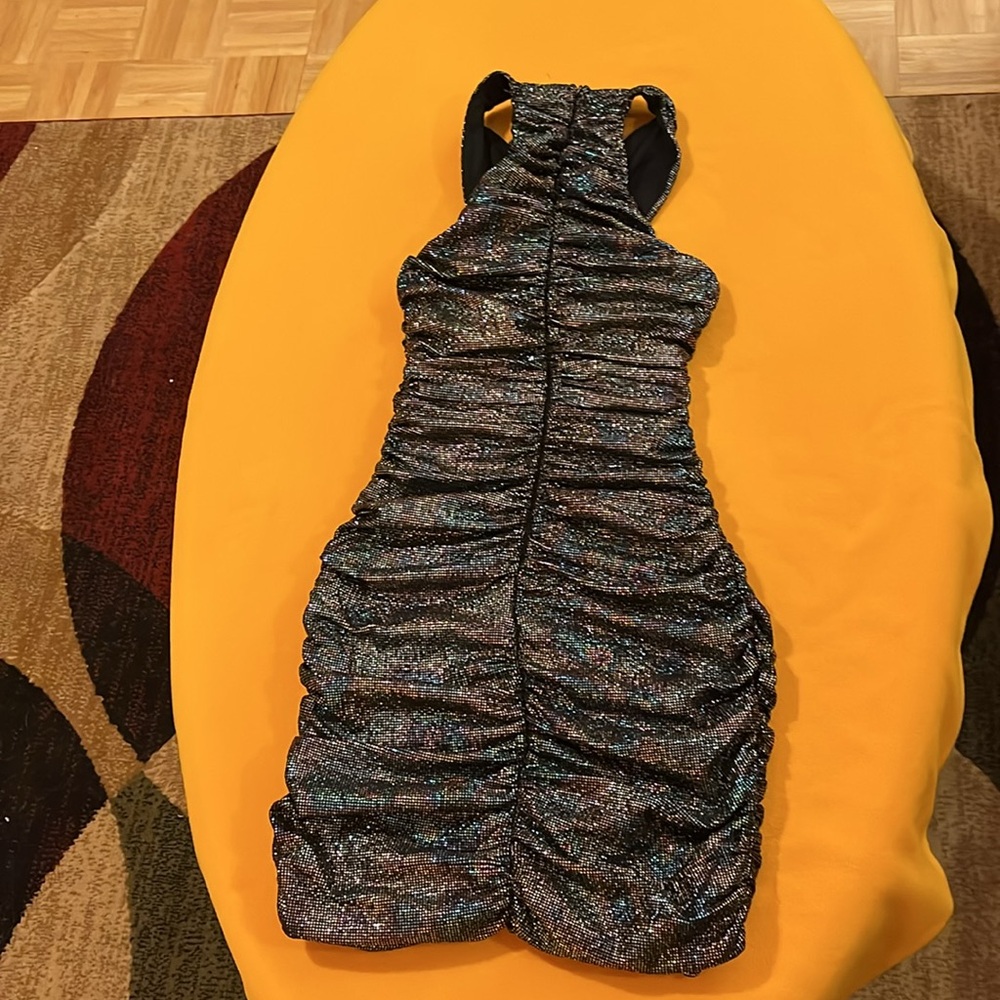 NWOT Zara drapped crossover neck sparkling multicoloured mini dress. Size XS. - Picture 7 of 13